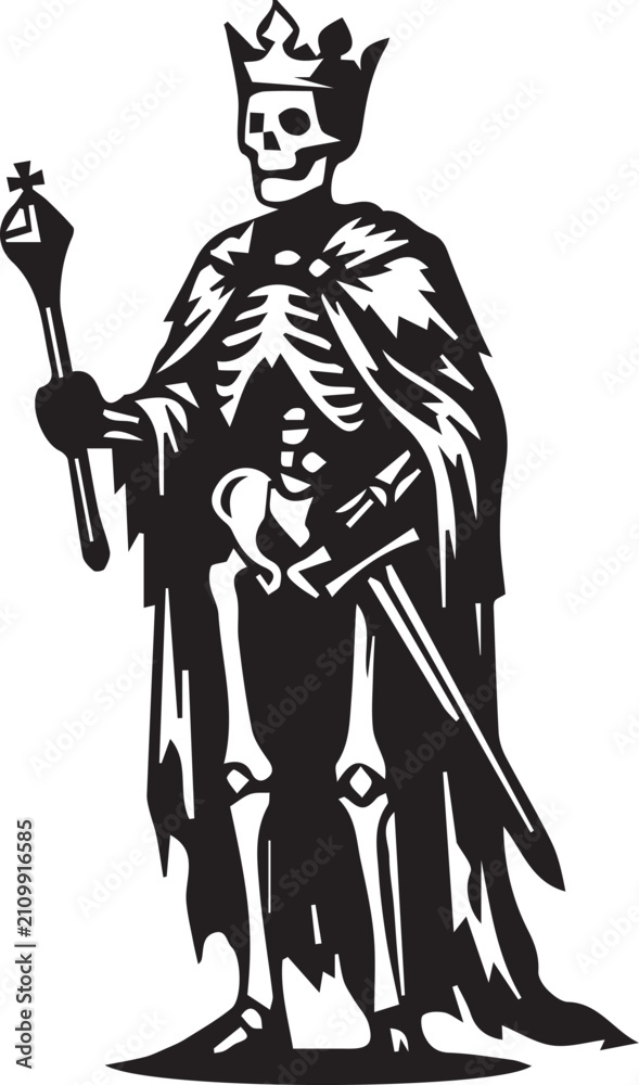 Obraz premium Skeleton king silhouette with crown and scepter vector