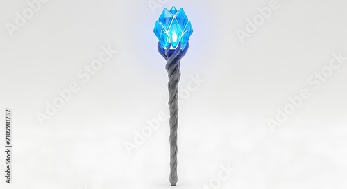 Magical wizard staff with glowing blue crystal top