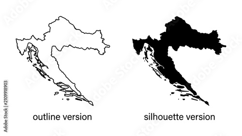 Canvastavla Croatia Map Outline and Silhouette: Two clear representations of the country's shape, one as a detailed outline and the other as a solid silhouette