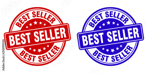 Cuadro en lienzo Best seller red and blue rubber grungy stamp set vector illustration of best sel