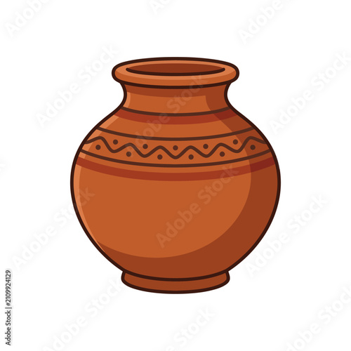 A traditional handcrafted clay pot with decorative patterns.