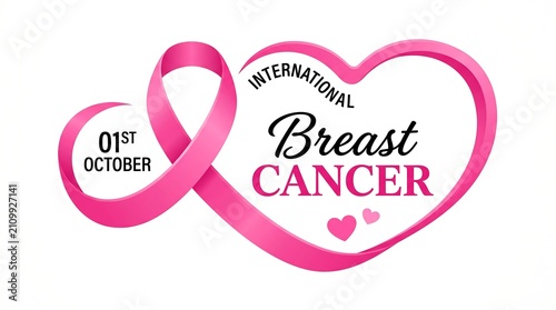 International day for breast cancer awareness with pink ribbon and heart shape.