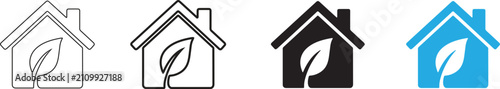 Eco house icon. Green home symbol. Simple pictogram for sustainable housing, eco friendly property, energy saving, natural living and real estate design.