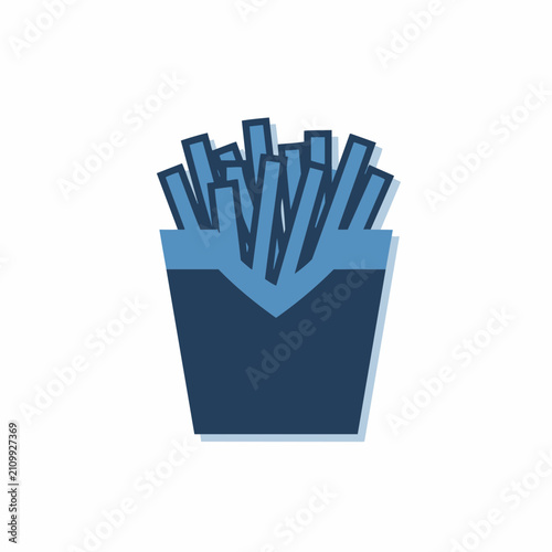 Minimalist vector illustration of french fries in a paper pocket box container isolated on white background.