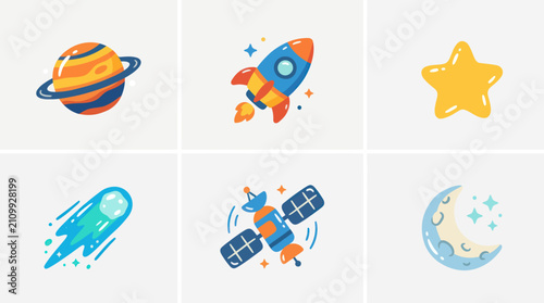 Obraz na plátně Space exploration and celestial bodies icons