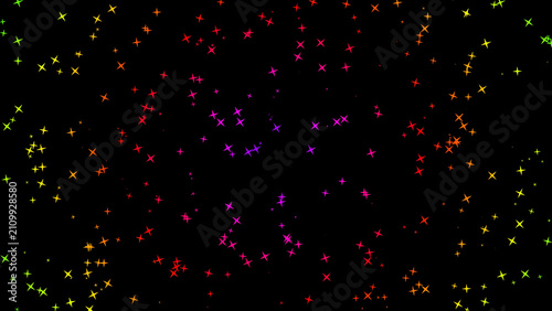 Colorful Sparkling Star Particles Scattering Pattern on Dark Background