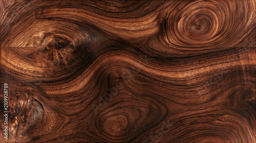 Seamless premium dark walnut wood texture with natural knots