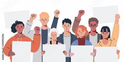 Group Of People Holding Blank Signs Modern Flat Vector Illustration On White Background