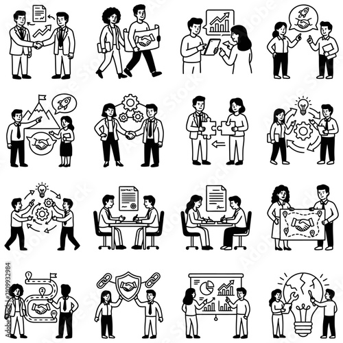 diverse business professionals illustrate key diverse people business collaboration teamwork and partnership concepts through strategy innovation and contract agreements.