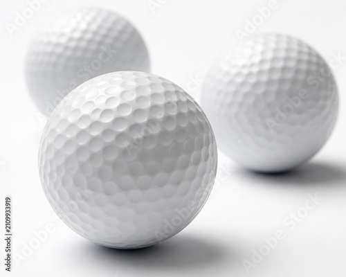 Close-up of golf balls on a white surface, showcasing minimalist sports composition.