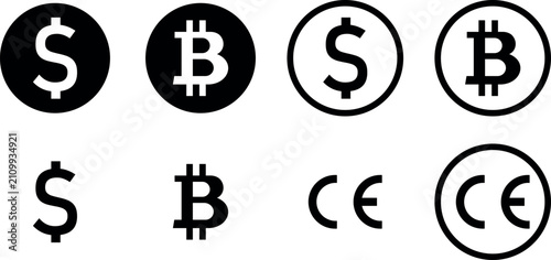 Foto Digital money icon pack with bitcoin euro Currency Bitcoin and dollar symbols