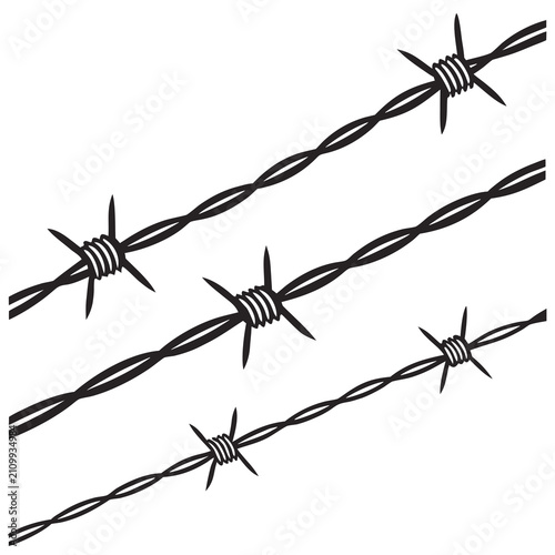 Bild auf Leinwand Sharp barbed wire strands, a symbol of boundaries and protection, rendered in stark black and white for industrial or agricultural themes
