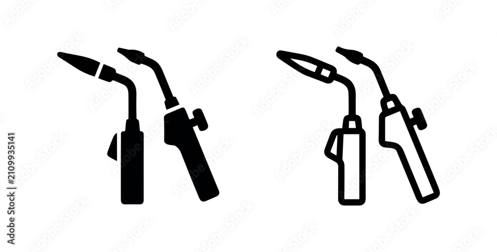 Fototapeta premium Welding Torch Icon Set. Blowtorch or soldering equipment symbols in solid and outline versions.