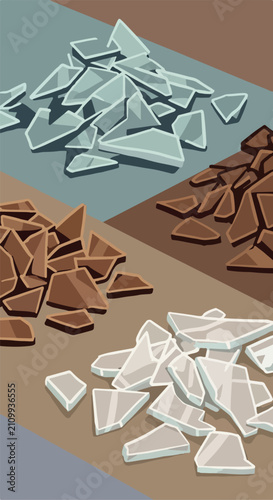 Shattered fragments of glass in various neutral tones