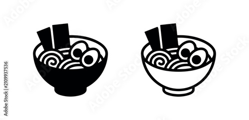 Foto Bowl of ramen noodles with chopsticks icon, illustrating Japanese food, Asian cuisine, and comfort meals