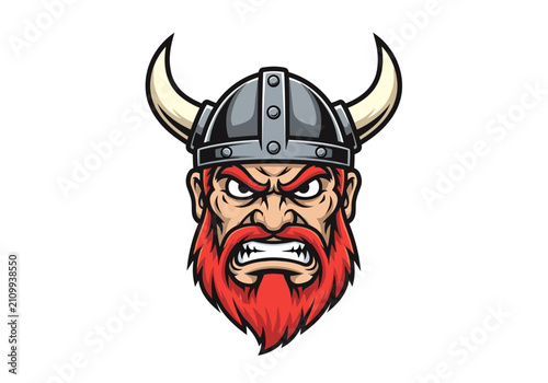 Photos Angry Viking Head with Horned Helmet.