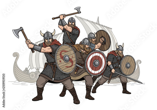 Viking Warriors with Shields and Axes.