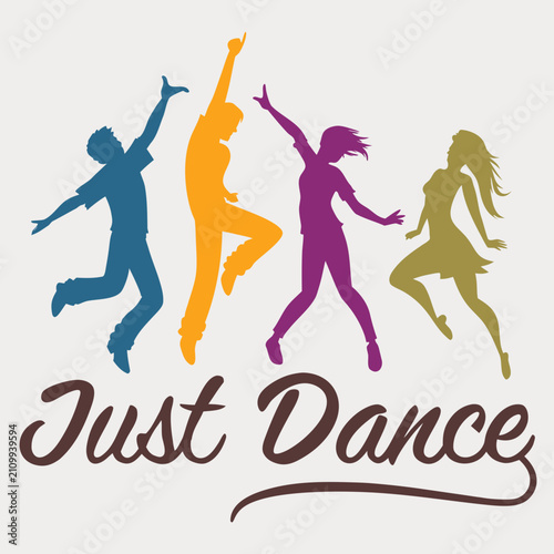 Obraz na płótnie Four distinct figures leaping with abandon, showcasing individualistic dance styles, bright color splashes on light backdrop, representing pure happiness and active living