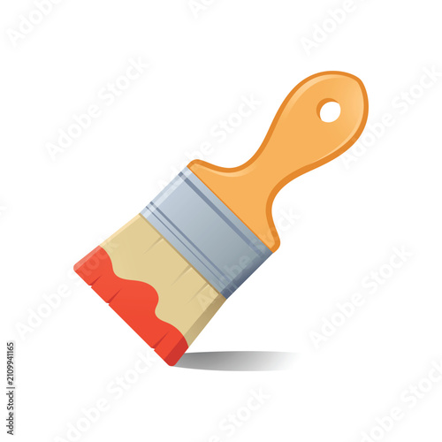 Paintbrush with Red Paint on Bristles Diagonal View