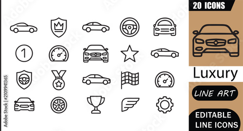 Bild auf Leinwand Isolated luxury car icons set, 20 editable line art icons set, automobile, premi