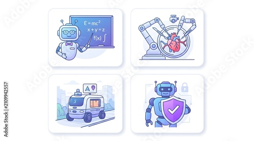 Robotics and AI Services Color Outline Icons Set