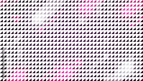 A grid of evenly spaced right-angled triangles oriented in the same direction, with gradients from dark purple to light pink and white, creating depth and movement.