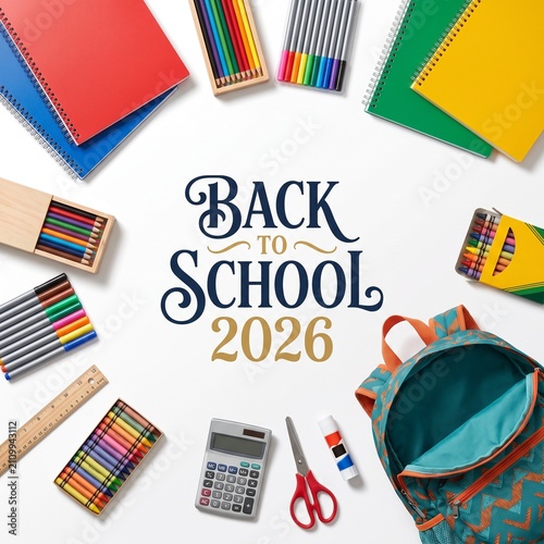 Back To School 2026 Typography With Educational Supplies Background Design 