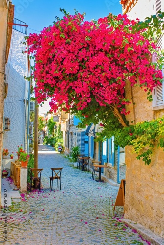 Beautiful street in Alacati town, Izmir province, Turkey