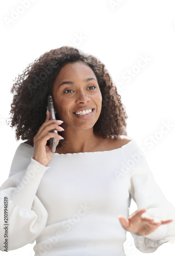Portrait of a young attractive African American woman using a smartphone
