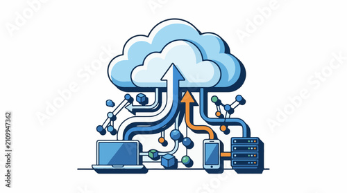 Digital cloud computing network connecting devices with data flow
