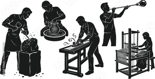 Foto Vector set of traditional artisans and craftsmen engaged in various handmade cra