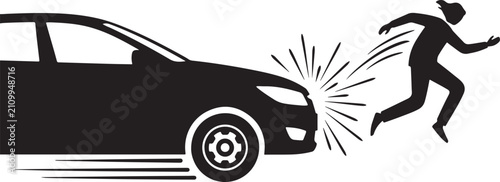 Foto Car And Running Person Silhouette Against White Background