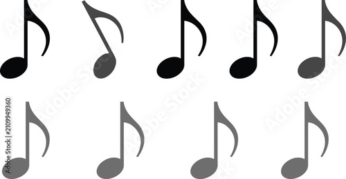 Cuadro en lienzo Music note icon set with black and grey eighth notes audio melody sound tune sym