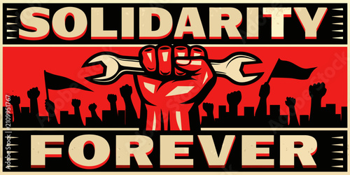 Fotografia Raised fist and crowd silhouette in a constructivist style poster design
