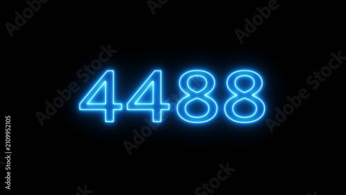 Принти на полотні Bright neon blue number four thousand four hundred eighty eight glowing in dark environment