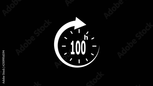  100 Hours Countdown Timer Animation with Circular Progress Clock on Black Background