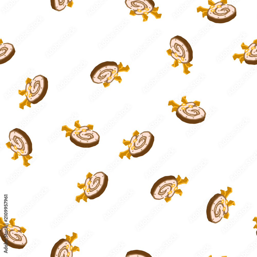 Fototapeta premium roulade meat character isometric seamless pattern. roulade meat character sign illustration