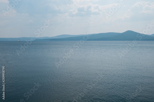 Landscape view of lake Turgoyak in the middle of July, South Ural, Russian Federation