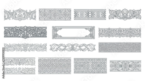 Ornate Vintage Decorative Borders and Frames - Line Art Elements