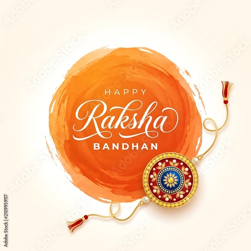 Happy Raksha Bandhan Festival Badge with Traditional Rakhi Illustration and Elegant Typography for Greeting Cards, Invitations, Posters and Social Media