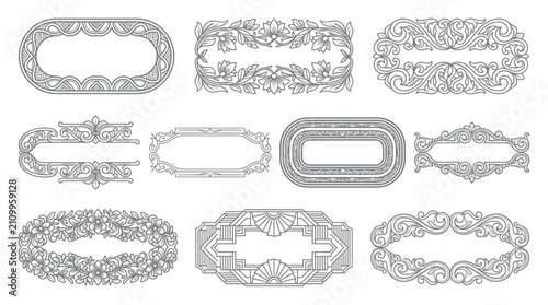 Ornate Decorative Oval Frames and Borders Vector Set