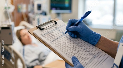 Nurse Completing a Final Admission Checklist Before Formally Transferring a Patient to the Care Unit