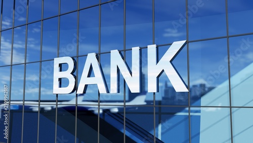 Quadro su tela Bank sign on glass building