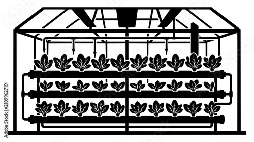 Vertical Hydroponic Farming System in Greenhouse Silhouette Icon