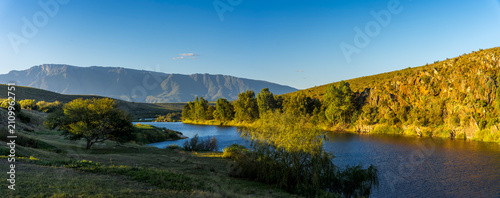 Scenic Breede River landscape in Bontebok National Park, the Langeberg Mountains near Swellendam, Western Cape, South Africa, showcasing river reflections, wilderness, and protected Overberg scenery.