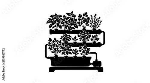 Vertical Hydroponic Herb Garden Silhouette Icon