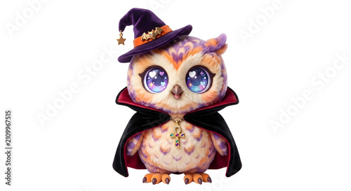 Canvas Print Cute pastel owl dressed up in a witch hat and vampire cape