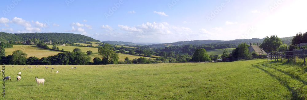 Fototapeta premium Rural Cotswold country landscape of fields near Painswick, Gloucestershire, UK.