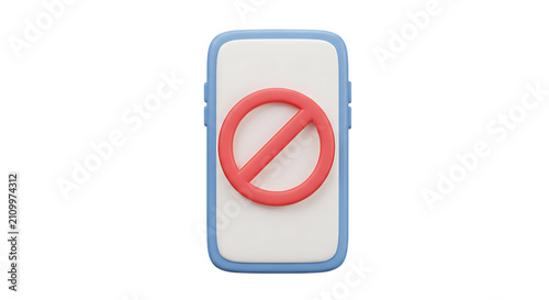 3d icon of smartphone displaying a red prohibition sign, isolated on transparent background