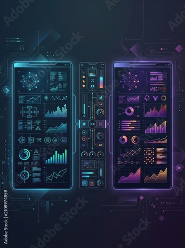 Futuristic data dashboard with graphs and ai automation elements